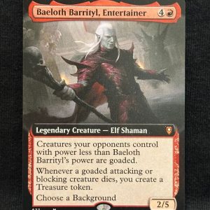 Baeloth Barrityl, Entertainer (Extended Art) - MTG Proxy Commander Legends: Battle for Baldur's Gate